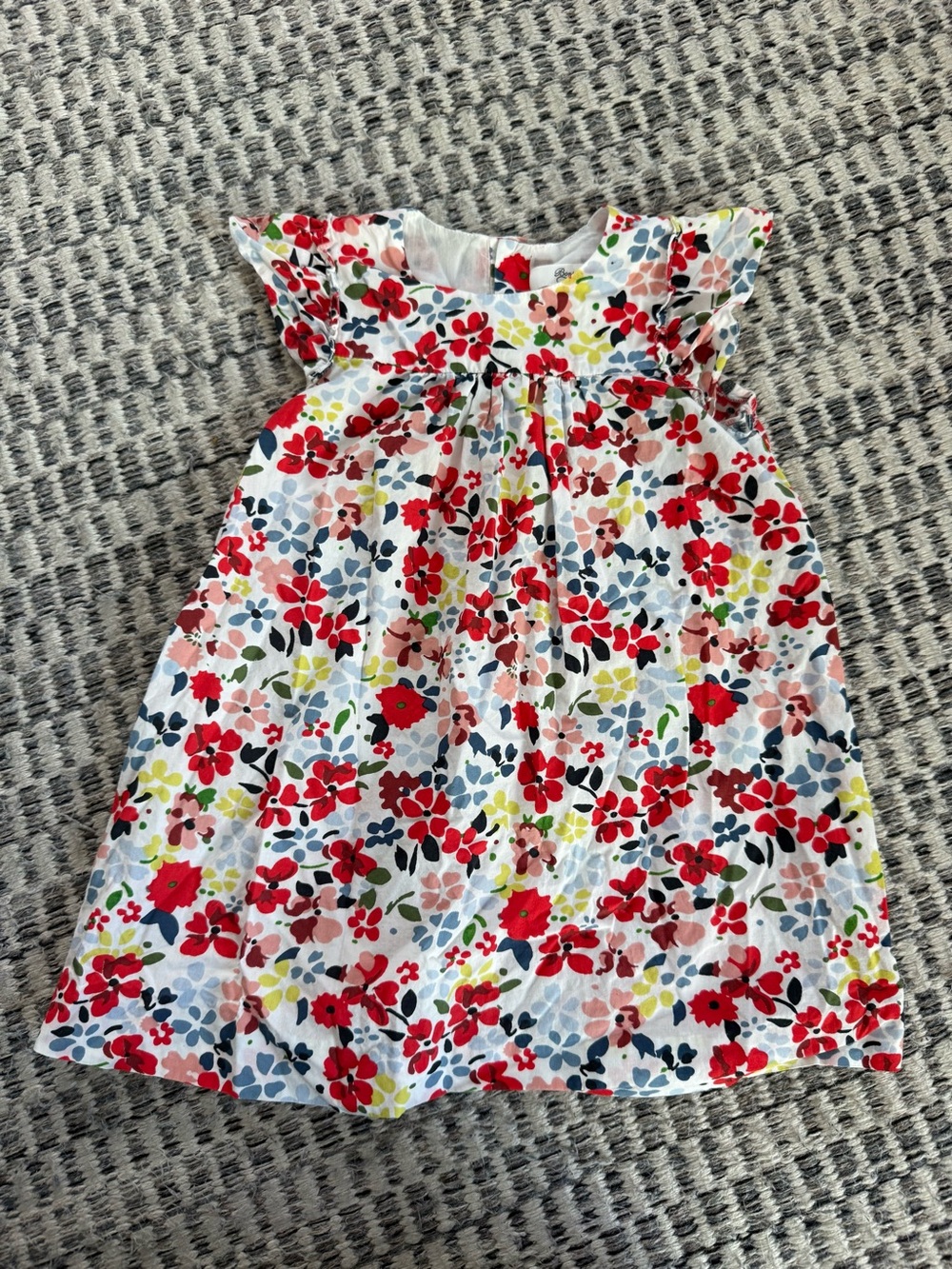 Bonpoint White Dress with Red, Blue and Pink Floral Print